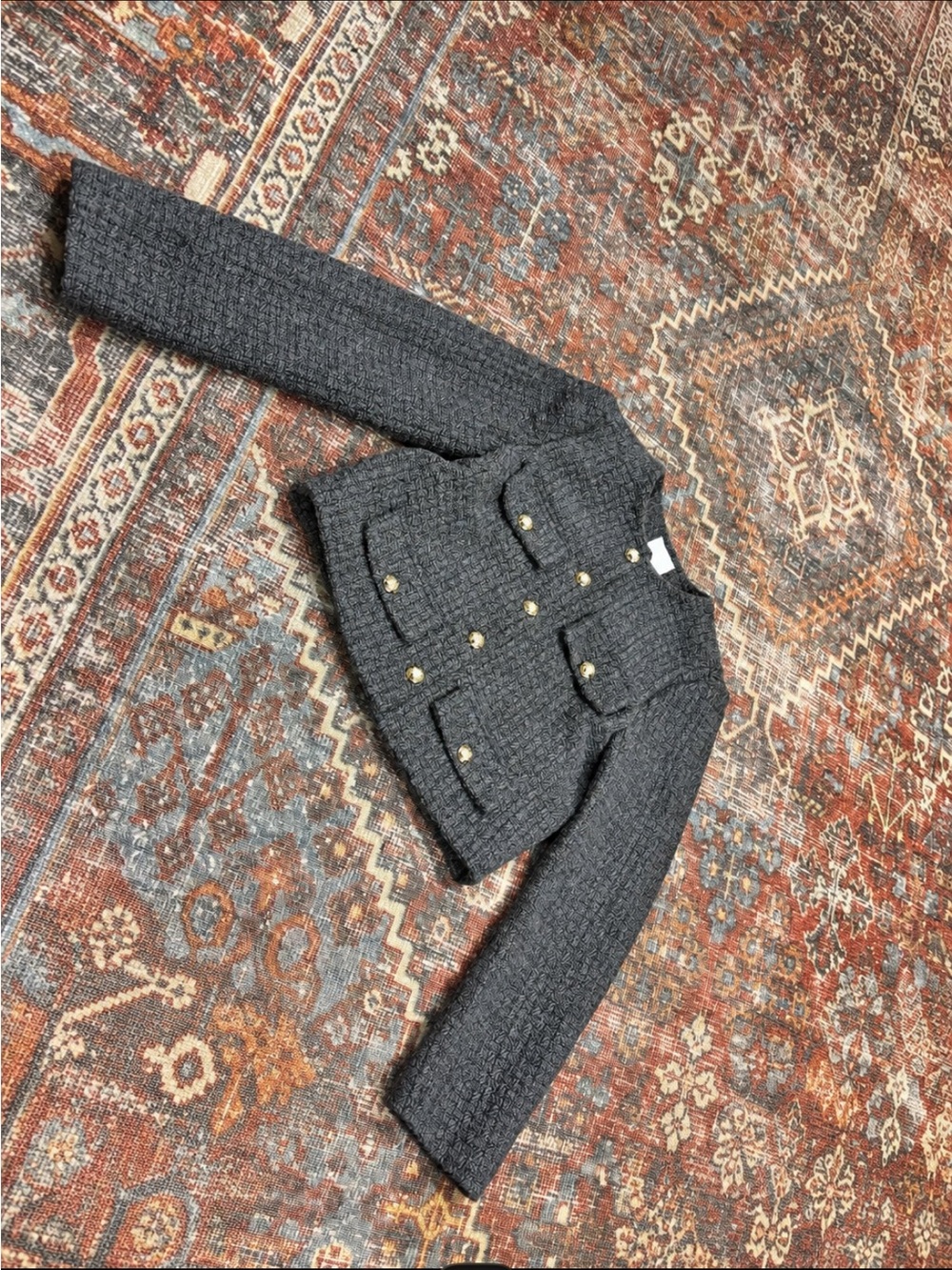 H&M Tweed Button-Front Cropped Jacket